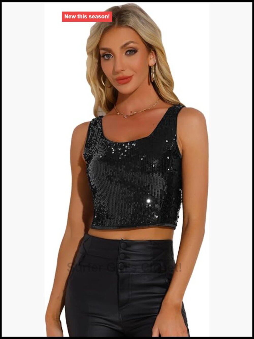 Sequin Sleeveless Crop Tank Top Party Club Metallic Tops for Women